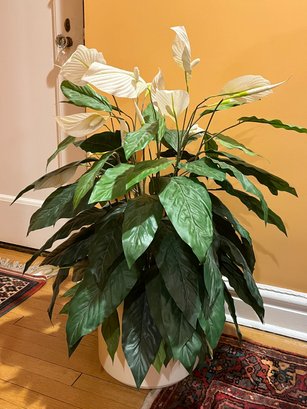 Haeger Pottery Planter  With Large Faux Peace Lily Plant