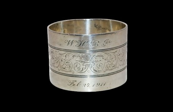 Antique 1911 Floral Engraved Sterling Silver Large Napkin Ring 55 Grams