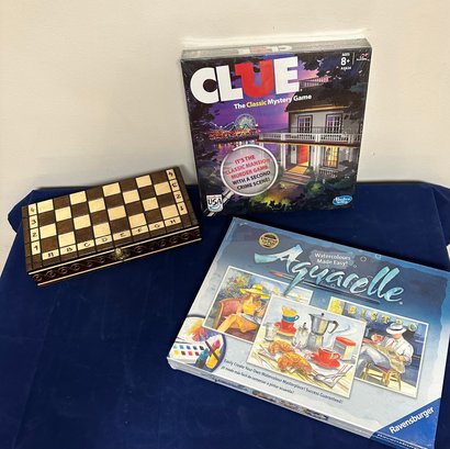 Party Games Including CLUE, CHESS BOARD And Painting Kit