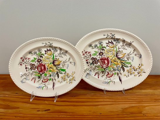 Two Vintage Garden Bouquet Platters (johnson Brothers)