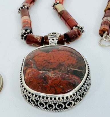 GORGEOUS RED JASPER STERLING SILVER PENDANT NECKLACE