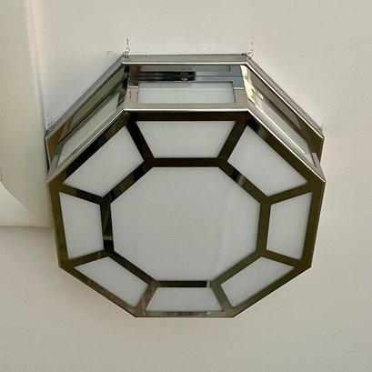 An Octagon Chrome Finish Flush Mount Ceiling Light - Top Of Stairs