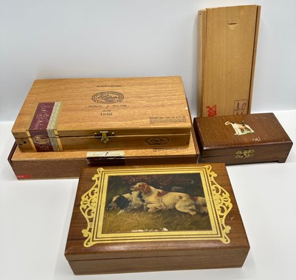 5 Wooden Boxes Including Vintage Cigar Boxes