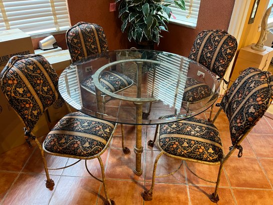 Beveled Glass  And Iron Dining Table And TWO Chairs