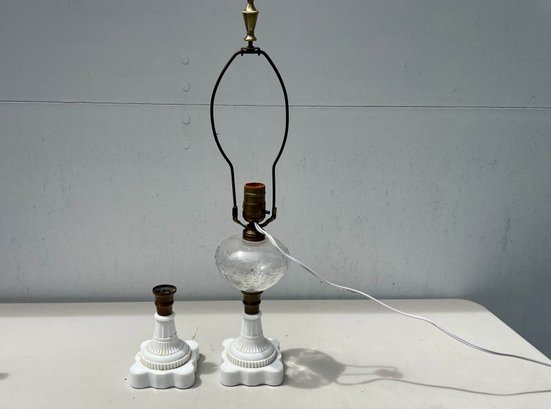 Antique Milk Glass Lamp & Additional Matching Lamp Base