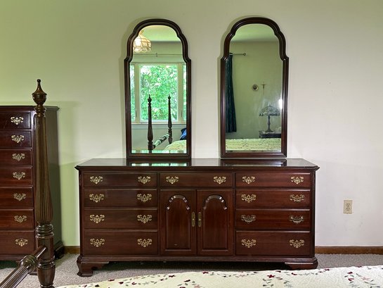 A Classic Long Dresser With Double Mirrors By Ethan Allen