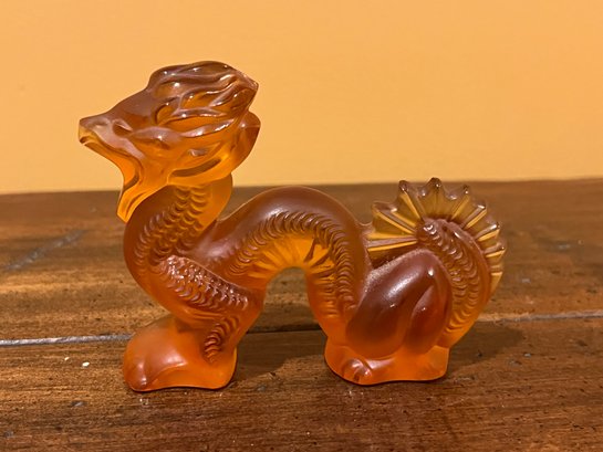 Small Lalique France Amber Toned Dragon Paperweight  - 3.5'L