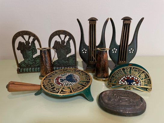 Collection Of Mid Century Brass And Copper Objects From Israel.