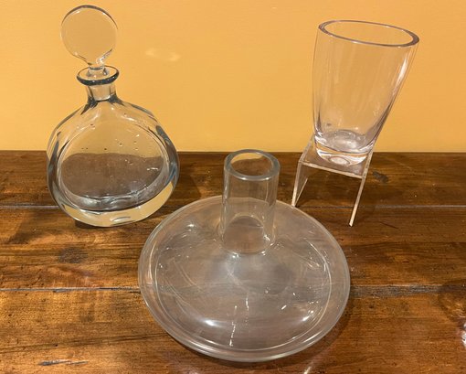 Really Cool Shapes !!! Barware Decanters Plus - One Decanter Signed - Thick Glassed Items