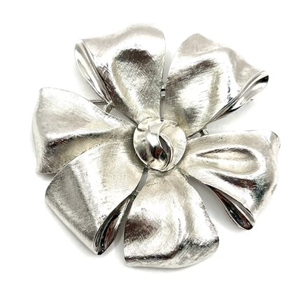Vintage Large Matte Silver Color Floral Brooch/pin