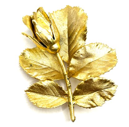 Vintage Matte Gold Plated Rose On A Leaf Brooch/pin