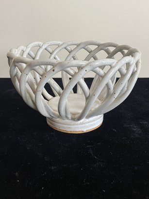 Late 20th Century Stoneware Basket In White Glaze