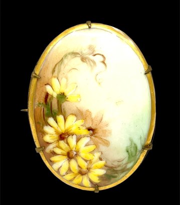 Antique Floral Hand Painted Limoges Porcelain Brooch
