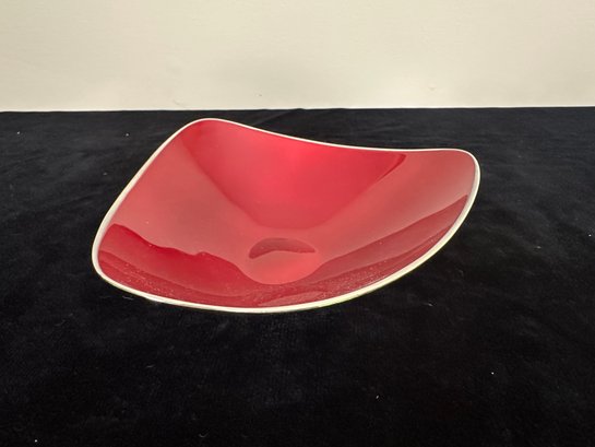 Mid Century Reed & Barton Red Enamel Silver Plate Triangle Bowl
