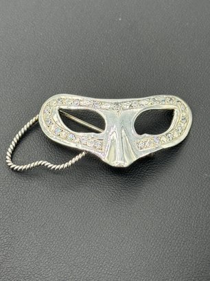 Unique Masquerade Mask Brooch/ Pendant In Sterling Silver