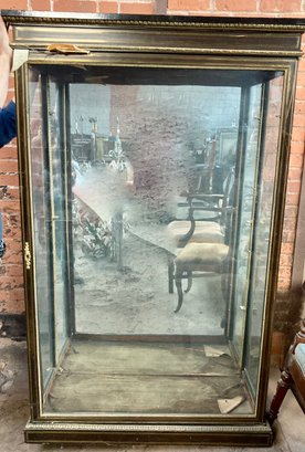 Very Large And Unique Wood And Glass Display Case Very Heavy With Metal Accents