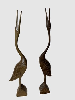 Pair Of Teak Cranes