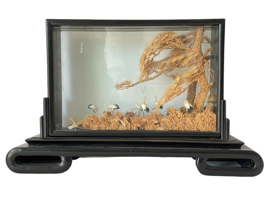 C. 1940s Chinese Cork Carving Diorama In Glass Case (1 Of 3)