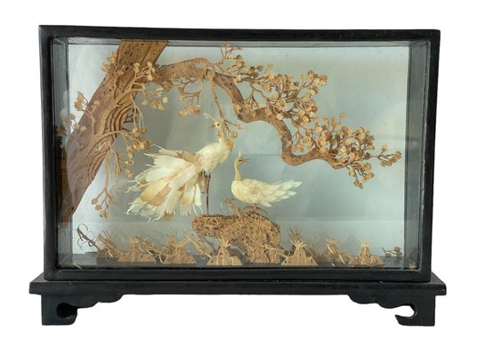 Vintage Chinese Cork Carving Diorama In Glass Case #2