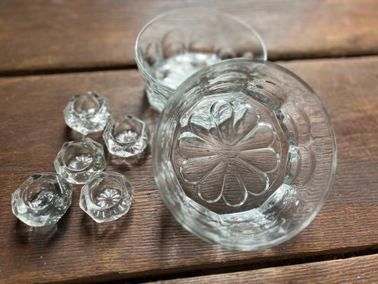 Two Vintage Glass Scalloped Crystal Dishes - Lot Of Four Vintage  Age Salt Cellar