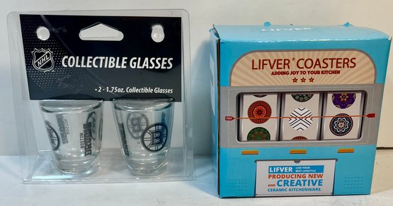 NHL Collectible Glasses And LIFVER Coasters