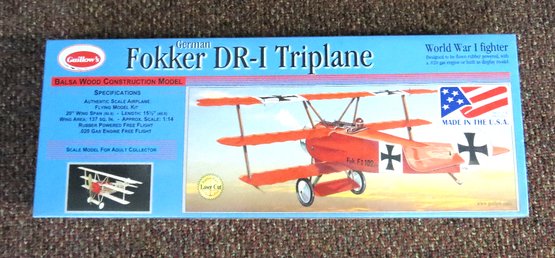 Guillow's Fokker DR-1 Triplane Wood Model Kit Sealed In Box