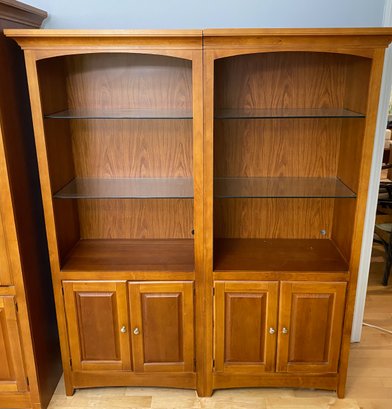 Pair Of Wood Cabinets With Glass Shelves (2)