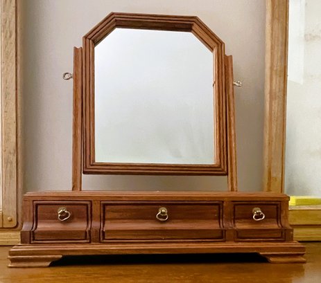 Large, Lovely Wood Jewelry Box With Attached Mirror