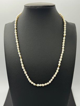 Wonderful Fresh Water Pearl Necklace W/ 14k Yellow Gold Beads & Clasp
