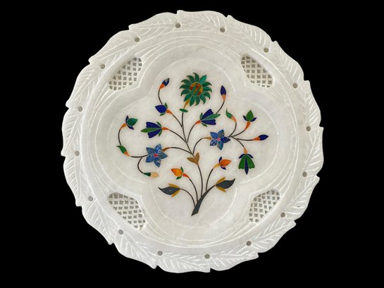 Hand Carved White Marble Inlay Floral Pietra Dura