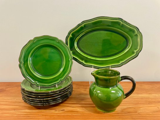 Vintage French Green Glazed Stoneware