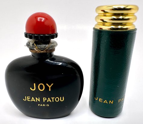 Rare Joy Black Perfume Bottle & Jean Patou Green Leather Bottle Perfume ...