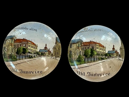 Pair Of Vintage Paperweights With Painted Scenes Of The C. Republic