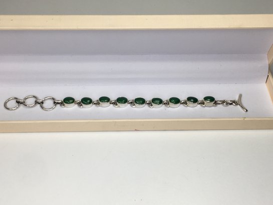 Wonderful Brand New 925 / Sterling Silver Toggle Bracelet With Highly Polished Oval Jade Pendants - New !