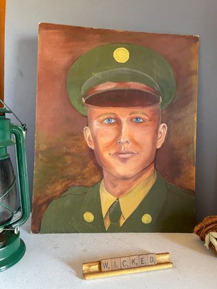 Vtg Military Portrait Oil On Canvas Board
