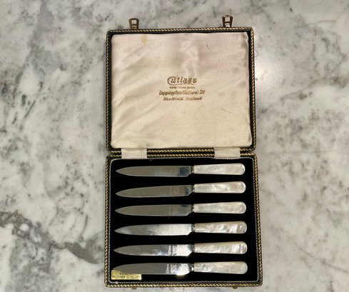 Vintage Cutlass Leppington (Sheffield, England) Mother Of Pearl Handle Appetizer Knives - Set Of 6