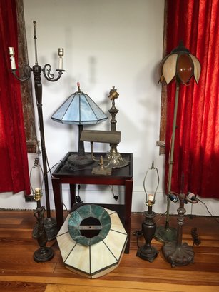 Large Lot Of Floor And Table Lamps / Shades - Some Newer / Some Vintage - Interesting Grouping - NICE LOT !