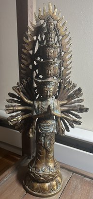 Large Early Bronze 'thousand Arm' AVALOKITESHVARA Hindu Idol Sculpture- 18.5' Tall