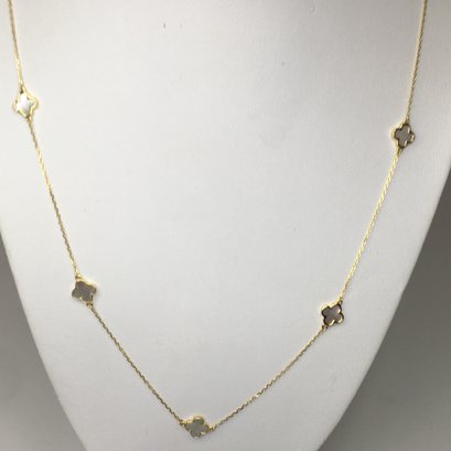 Stunning Van Cleef / Alhambra Style Sterling With 14K Gold Overlay 28' Necklace With Mother Of Pearl - Nice !