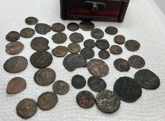 Large Hoard Of 39 Ancient Roman And Greek Coins- 100 B.C.-280 A.D.-