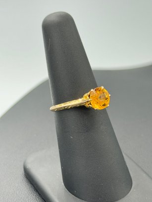 Antique Solitaire Citrine Ring In 10k Yellow Gold