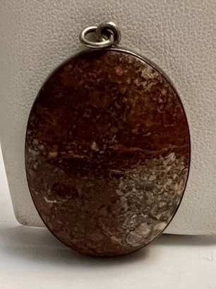 SIGNED JM STERLING SILVER ROUND STONE PENDANT