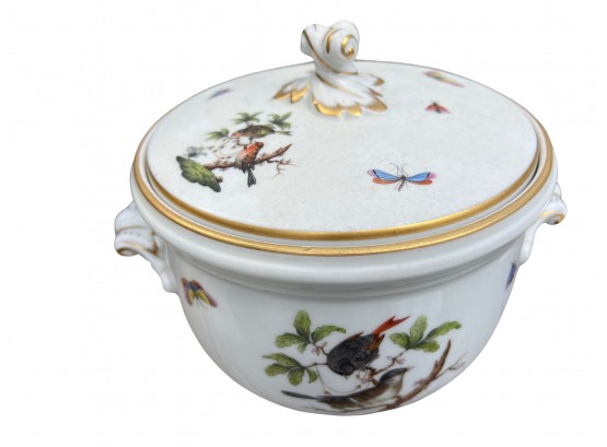 Vintage Herend Bird & Butterfly Lidded Ice Bucket With Gold Trim #6303