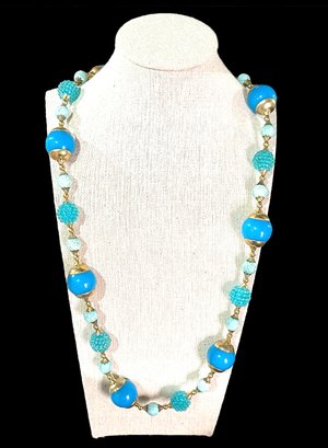 Vintage Large Beaded Turquoise Color Long Necklace