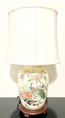 Chinoiserie Style Porcelain Ginger Jar Lamp On Wooded Base