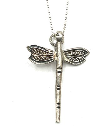 Vintage Sterling Silver Dragon Fly Pendant On Italian Sterling Silver Chain