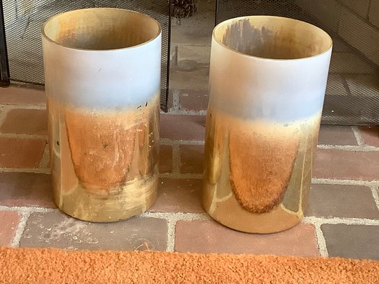 Gold And Frosted Pillar Candle Holders