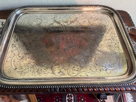 Roped Silverplate Tray With Embossed Pattern