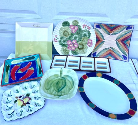 Colorful Variety Of 8 Platters , Some Made In Italy
