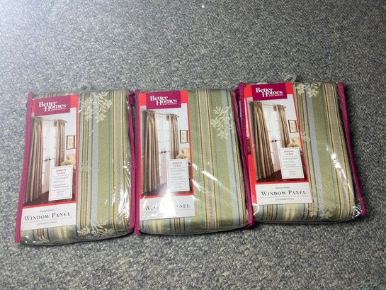 NEW/UNUSED Better Homes And Gardens 'Pavilion Stripe' Window Panel Curtains: Lot Of Three (3) Sets   C3